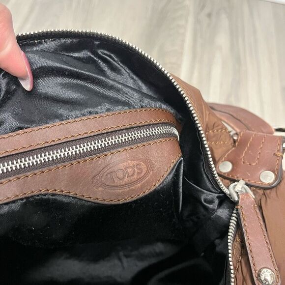 Tod's Luna Brown Nylon Media Hobo Purse Bag - Picture 9 of 14